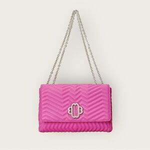 MAJE Clover Quilted Leather Crossbody Bag with Chain Strap. Fluo Pink #1547 NWT